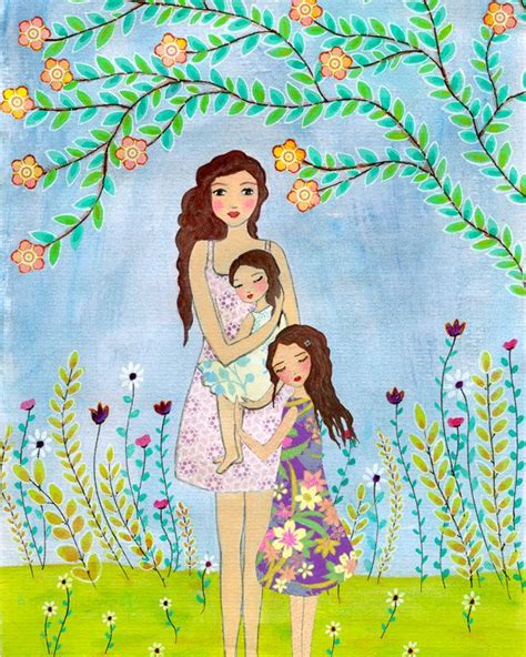 Mother Daughter Painting Mother And Two Daughters Painting Etsy