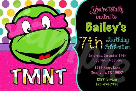 Girl Teenage Mutant Ninja Turtle Birthday Invitation By Denleys