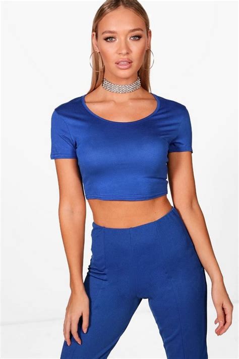 nicole basic short sleeve crop top boohoo