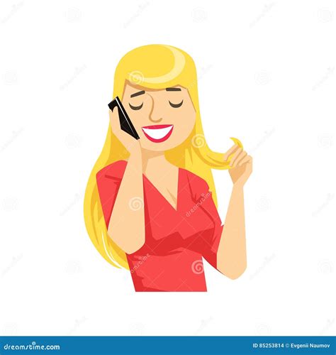 Femme Blonde Flirtant Sur Smartphone Une Partie De Personnes Parlant