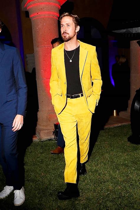 Ryan Goslings Yellow Suit Photos Hollywood Life