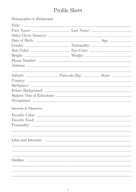 Blank Profile Sheet