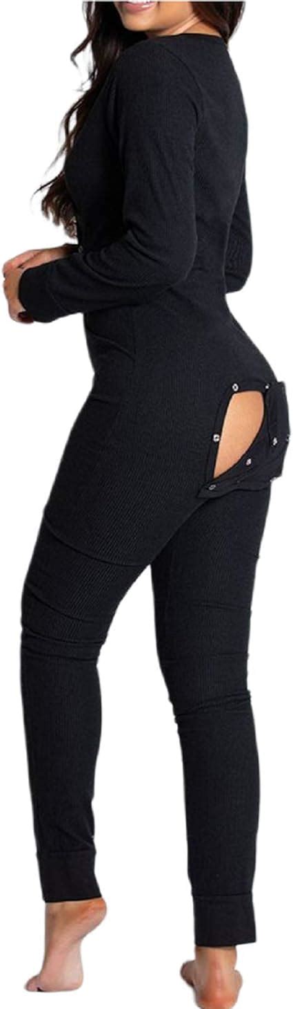 Amazon Com Mieeyali Women S Sexy Butt Button Back Flap Jumpsuit V Neck