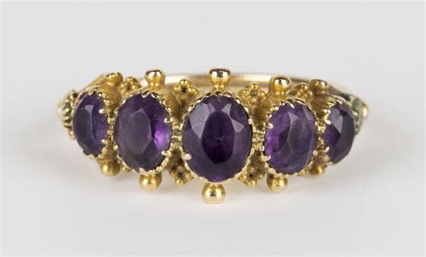 A Victorian Gold And Amethyst Five Stone Ring Circa Mounted With