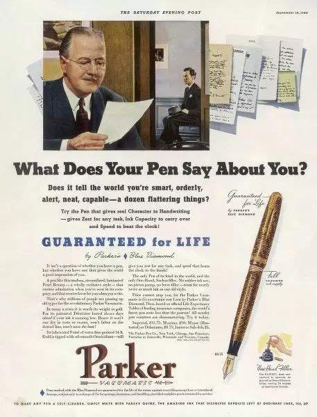 Print Of Advertparker Pens 1940 In 2021 Parker Pen Parker Fountain