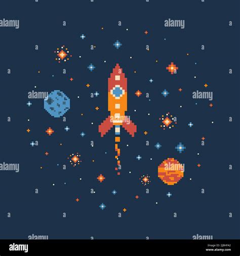8 Bit Pixel Art Rocket In Outer Space Stock Vector Image And Art Alamy