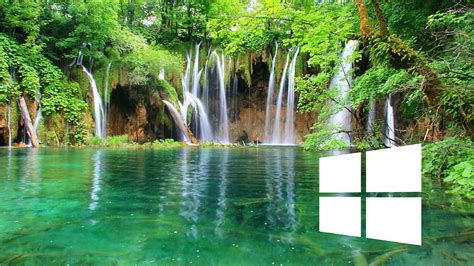 Windows 10 On A Waterfall Simple White Logo Computer 1366x768 For