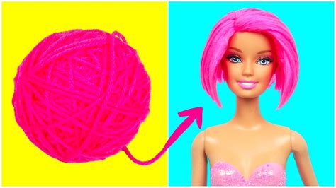 diy barbie hairstyles with yarn how to make pink doll hair for old