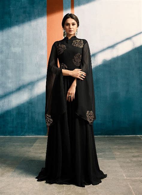 Black Designer Indian Evening Gown Gown In 2019 Dresses Anarkali Gown Indian Evening Gown