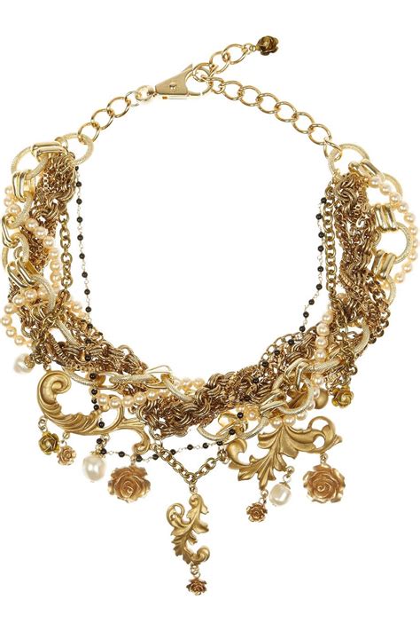 Gold Gold Plated Glass Pearl Necklace Dolce And Gabbana Dolce Gabbana