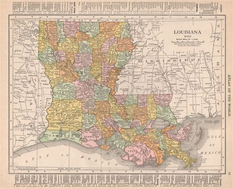 Louisiana State Map Showing Parishes Rand Mcnally 1912 Old Antique Chart