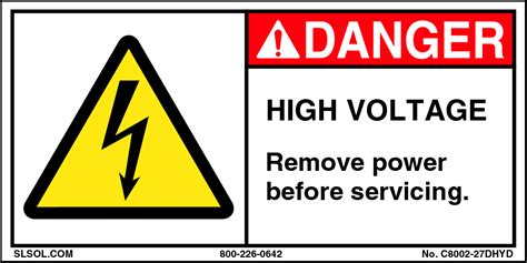 Danger High Voltage Safety Label 2x4