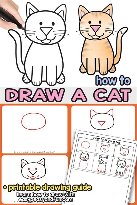 How To Draw A Cat Step By Step Cat Drawing Instructions Cute Cartoon