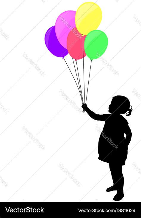 Little Girl Holding Colorful Balloons Silhouette Vector Image