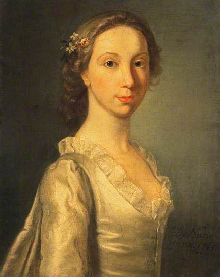 White Jacobite Fashion 1745 Portrait Of A Young Lady By Wm Denune