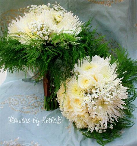 Wedding Bouquets White Chrysanthemums Ivory Roses White Gypsophila