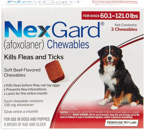 Nexgard Chewable Tablets For Dogs 601 121 Lbs 3 Treatments