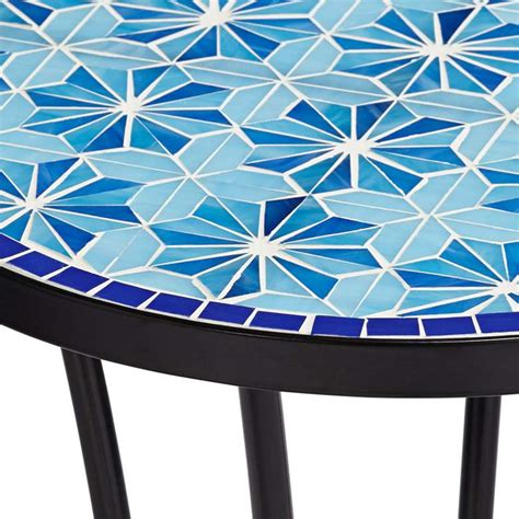 Teal Island Blue Stars 215 High Mosaic Tile Outdoor Accent Table