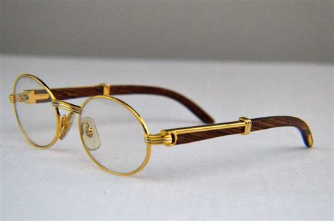 Auth Cartier C Decor Bubinga Wood Gold Silver Plated Prescription Lens Glasses Cartier Oval
