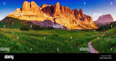 Rocky Mountains At Sunset Dolomite Alps Italy Stock Photo Alamy