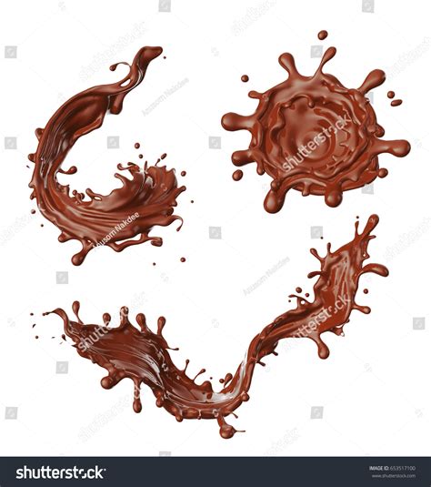 Set Chocolate Splash Pouringisolated On White Stock Illustration