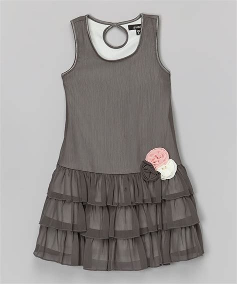 Loving This Gray Rosette Tiered Dress Girls On Zulily Zulilyfinds