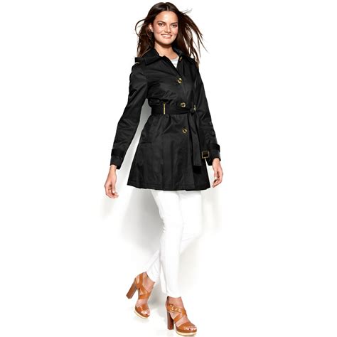 Lyst Michael Kors Hooded Single Breasted Trench Coat In Black