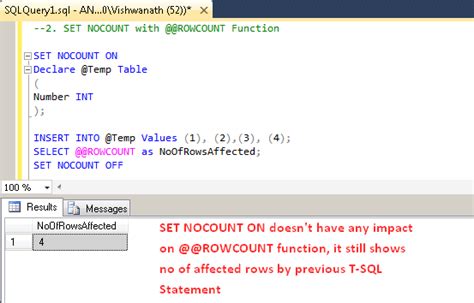 Sql Server Set Nocount On Statement With Examples