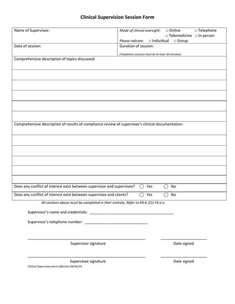 Clinical Supervision Session Form Download Printable Pdf Templateroller