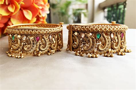 Antique Gold Bangles Indian Traditional Gold Kadas Wedding Etsy