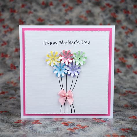 Mothers Day Card Handmade Happy Mother Day Card Floral Etsy Uk