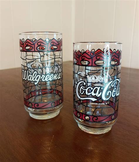 Vintage Stained Tiffany Style Coca Cola Drinking Glasses Set Etsy
