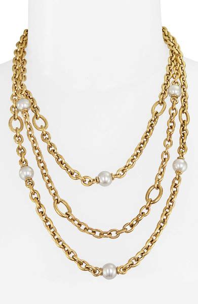 Majorica 10mm Pearl Station Multi Strand Necklace In Gold Lyst