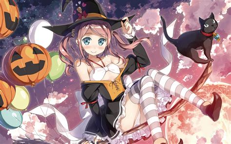Anime Anime Girls Artwork Halloween Black Cats Koi