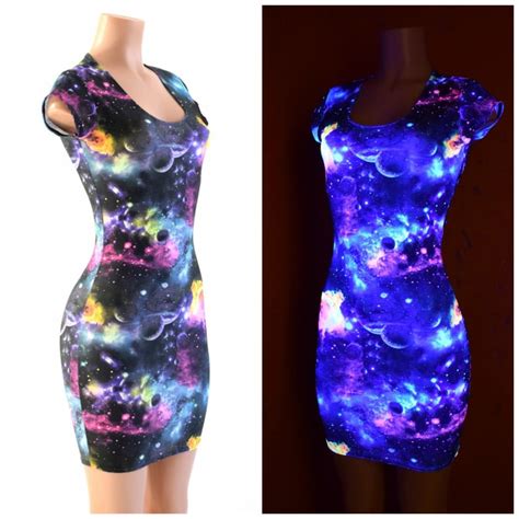 uv glow galaxy print bodycon dress with cap sleeves and scoop etsy