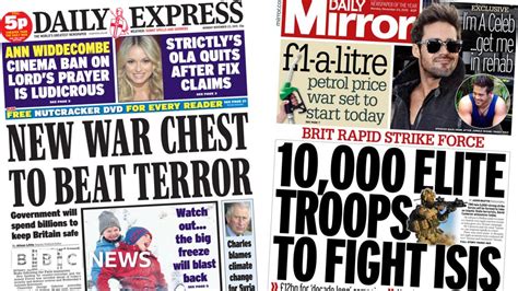 Newspaper Headlines Uks Anti Terror War Chest And Osbornes Autumn Statement Bbc News