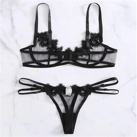 Sexy Women See Through Sheer Bra Set Underwear Lingerie Lace Sleepwear