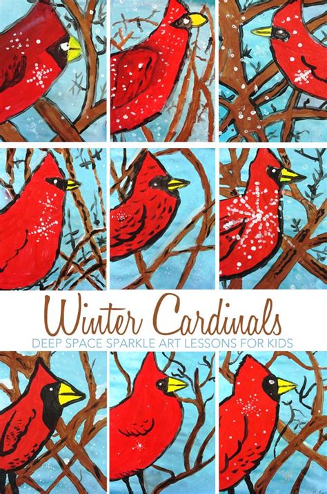 Cardinals In Winter Lesson Deep Space Sparkle Christmas Art Projects Winter Art Elementary