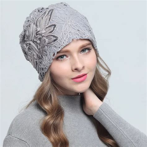 Beanies For Ladies Turban Hat Lace Flower Turban Hats For Women Beanie