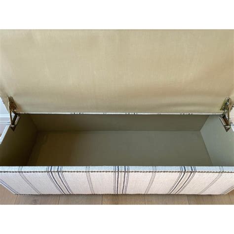 This upholstered dining room bench is a sure bet when it comes to giving guests a spot to take a seat. Neutral Striped Linen Fabric Upholstered Bench | Chairish
