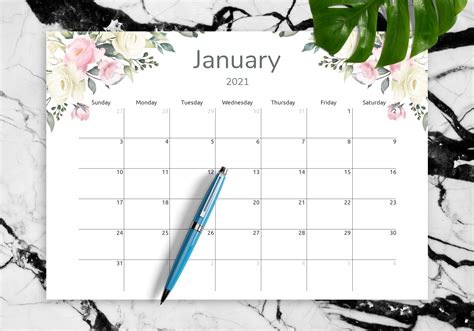 Download Printable Floral Monthly Calendar PDF