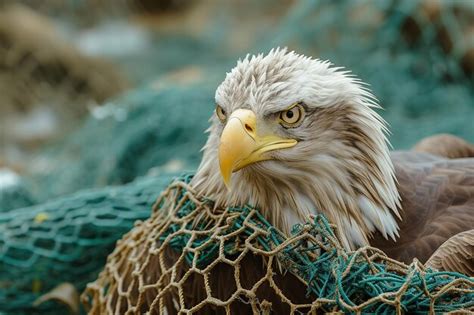 Premium Ai Image Majestic Bald Eagle Entangled In Discarded Fishing