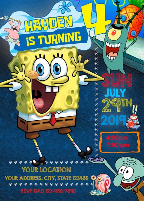 Spongebob Squarepants Birthday Invitation 2 Pool Party