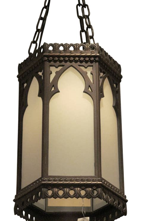 1920s Large Hexagon Bronze Gothic Lantern Pendant With Arches At 1stdibs