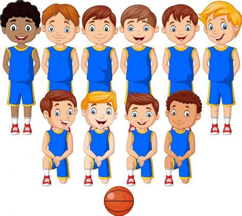 Equipo De Niños De Baloncesto De Dibujos Animados En Uniforme Vector Premium Equipo De