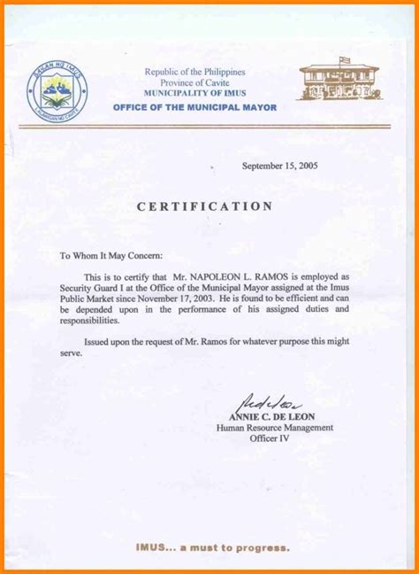 Sample Certification Letter Philippines Certificate Pertaining To