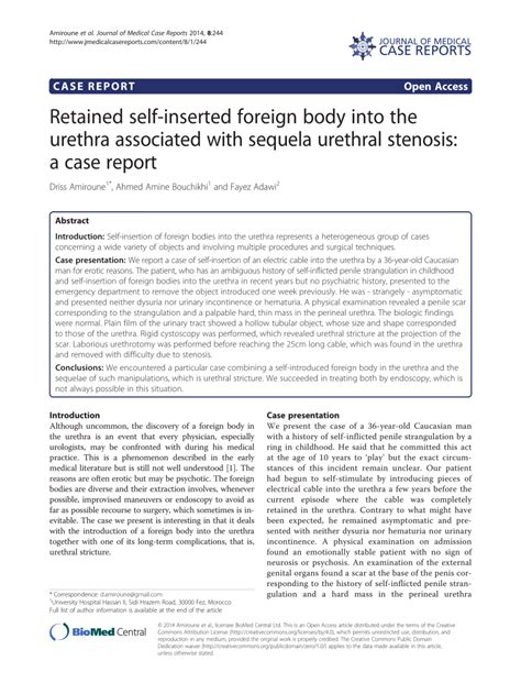 Pdf Retained Self Inserted Foreign Body Into The Urethra Associated