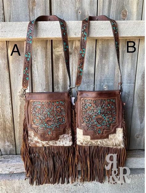 Tooled Leather And Cowhide Fringe Cross Body Purse Purses Crossbody