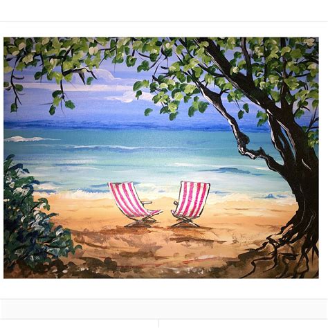 Acrylic Painting Beach Chairs Painting Wine Canvas Canvas Art