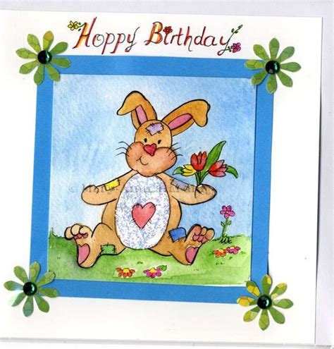 Rabbit Birthday Card Hoppy Birthday Original By Artanddesign4u